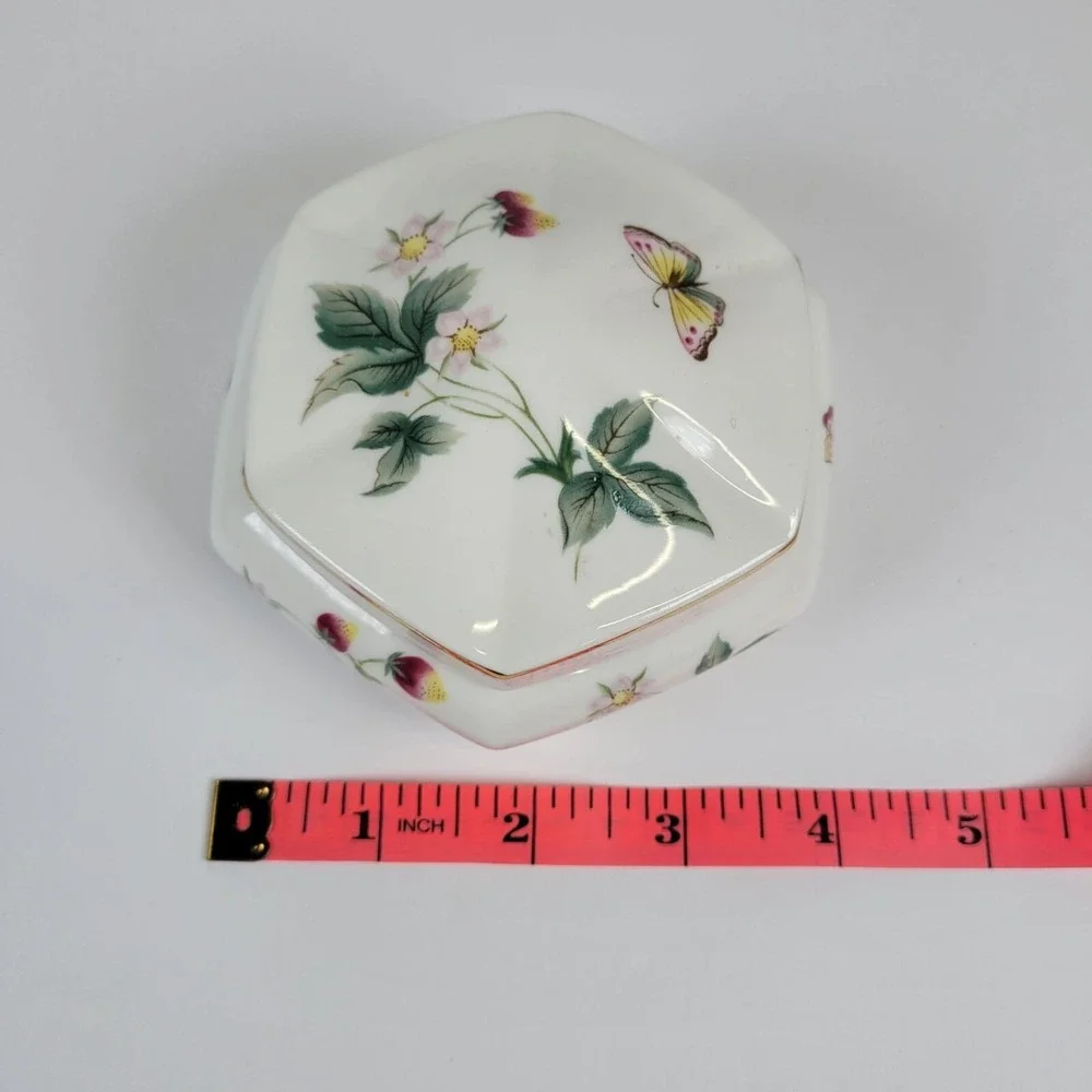 Vtg St. Michael Ashbourne Trinket Vanity Box Fine China Floral Butterfly Hexagon